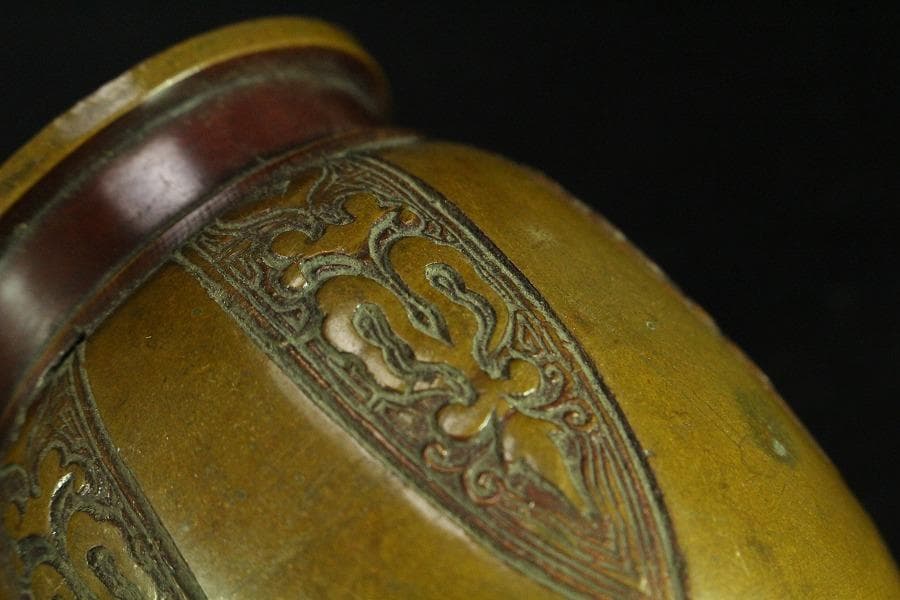 古銅 大明宣徳年製 饕餮紋 二件(K-ZC785)