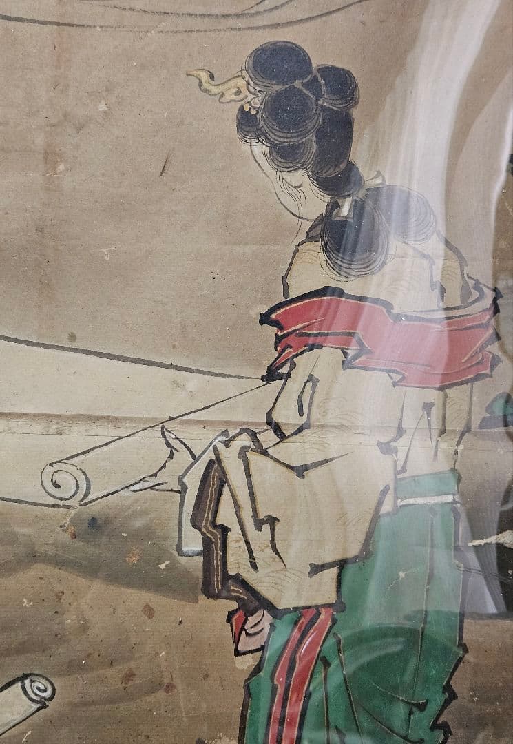 中国古美術　中国古画　紙本肉筆　金彩色絵　人物画　宮中の図　作者不明　簡易額装2