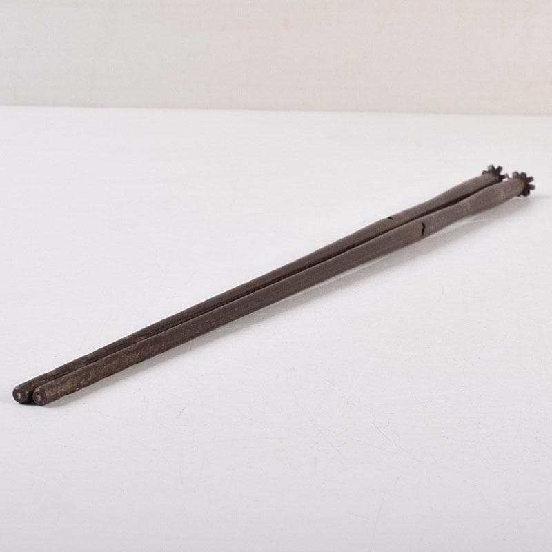 茶道具　釜師　高木治良兵衛作　金象嵌　梅頭鐵箸　火箸　共箱　M　R9504