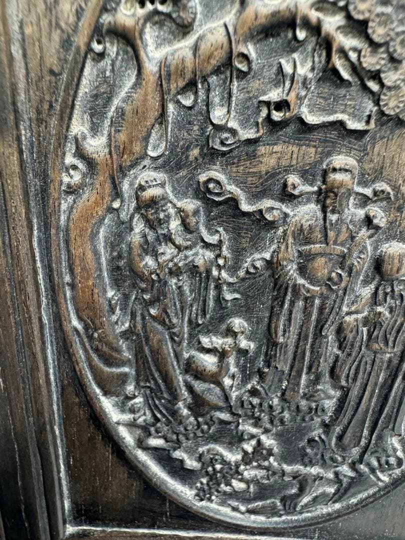 中国美術 骨董 硯屏 木製 彫刻品 福禄寿