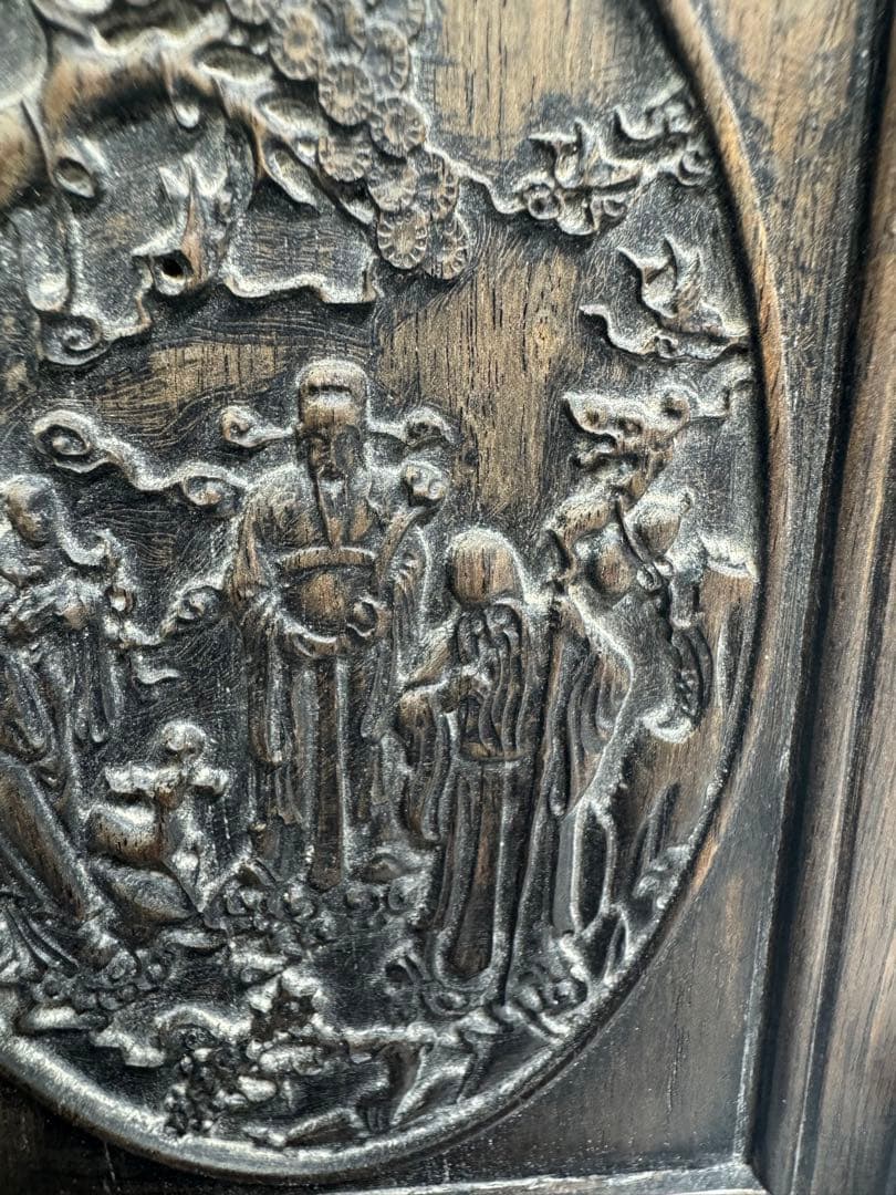 中国美術 骨董 硯屏 木製 彫刻品 福禄寿