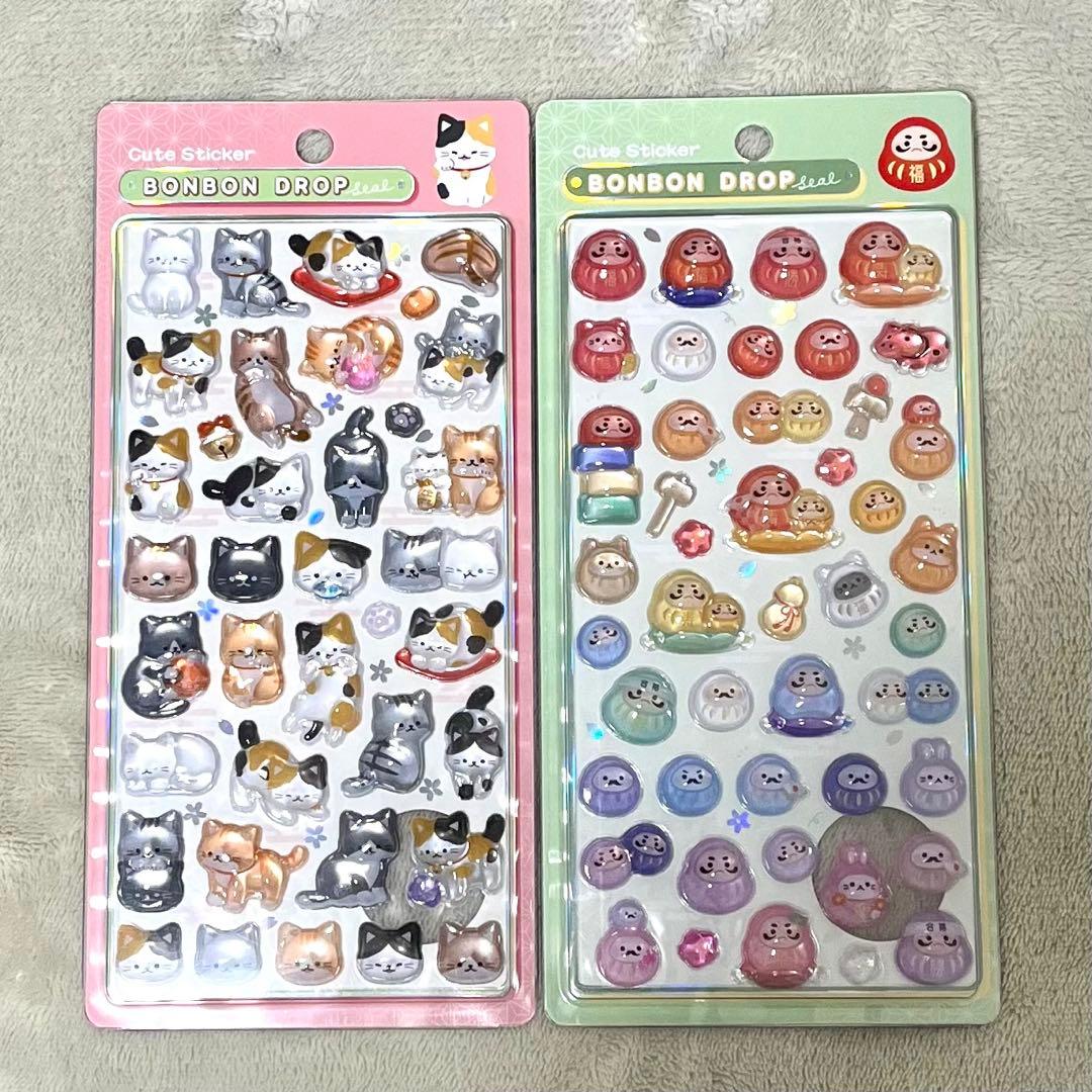 【正規品】ボンボンドロップシール　和柄　新作　和猫　だるま　２種セット
