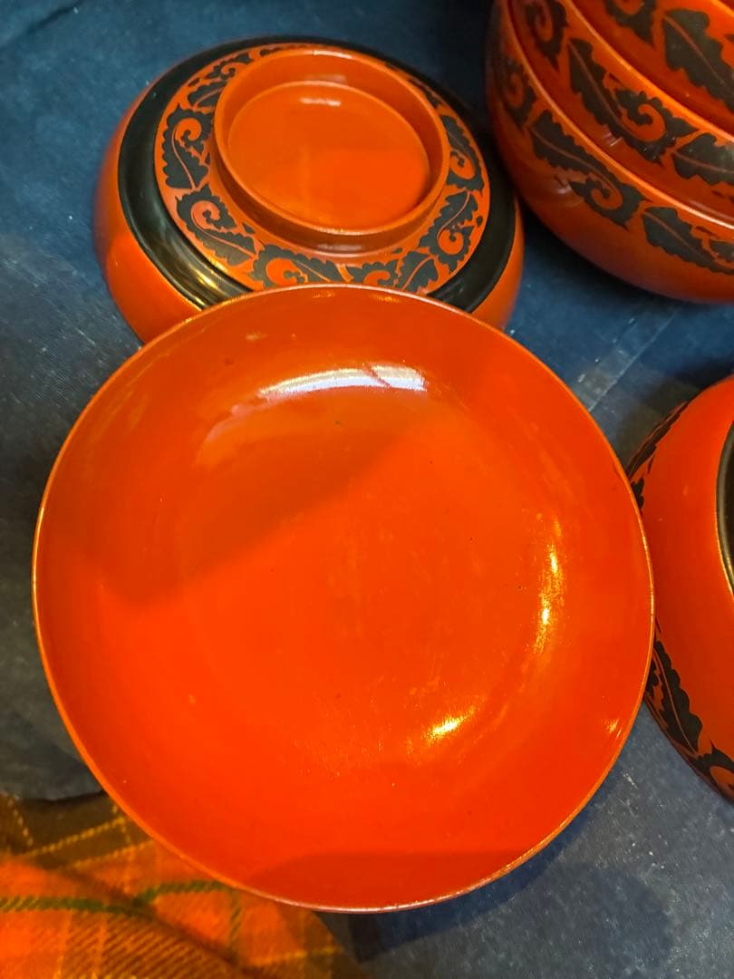 漆器　朱塗　吸物椀　煮物椀　10客　傷無し　木製　大ぶり