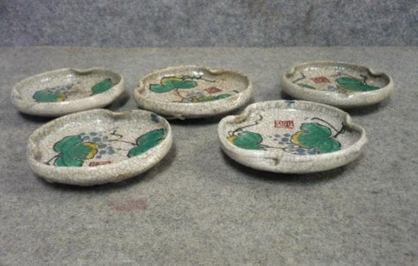 播州姫路 幻の焼物 林田焼ぶどう図4寸小皿 5枚 [B31709]