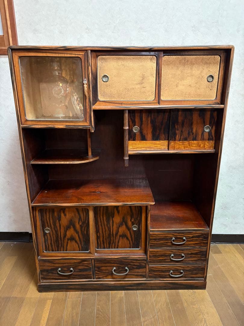 昭和レトロ 木製　アンティーク　箪笥 引き戸　古家具　和家具