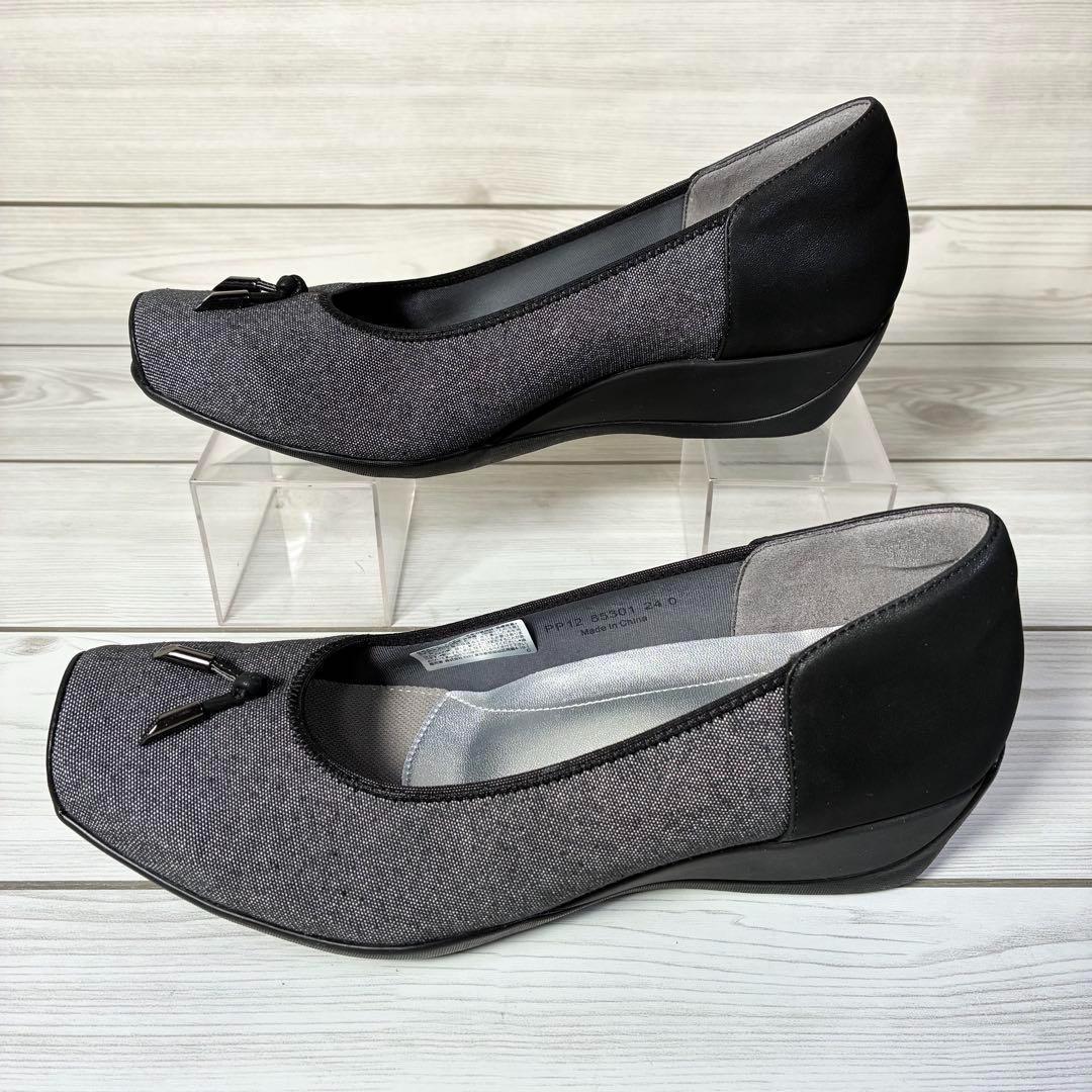 124【ほぼ新品】fitfit コンフォート 撥水 バレエパンプス 黒 24