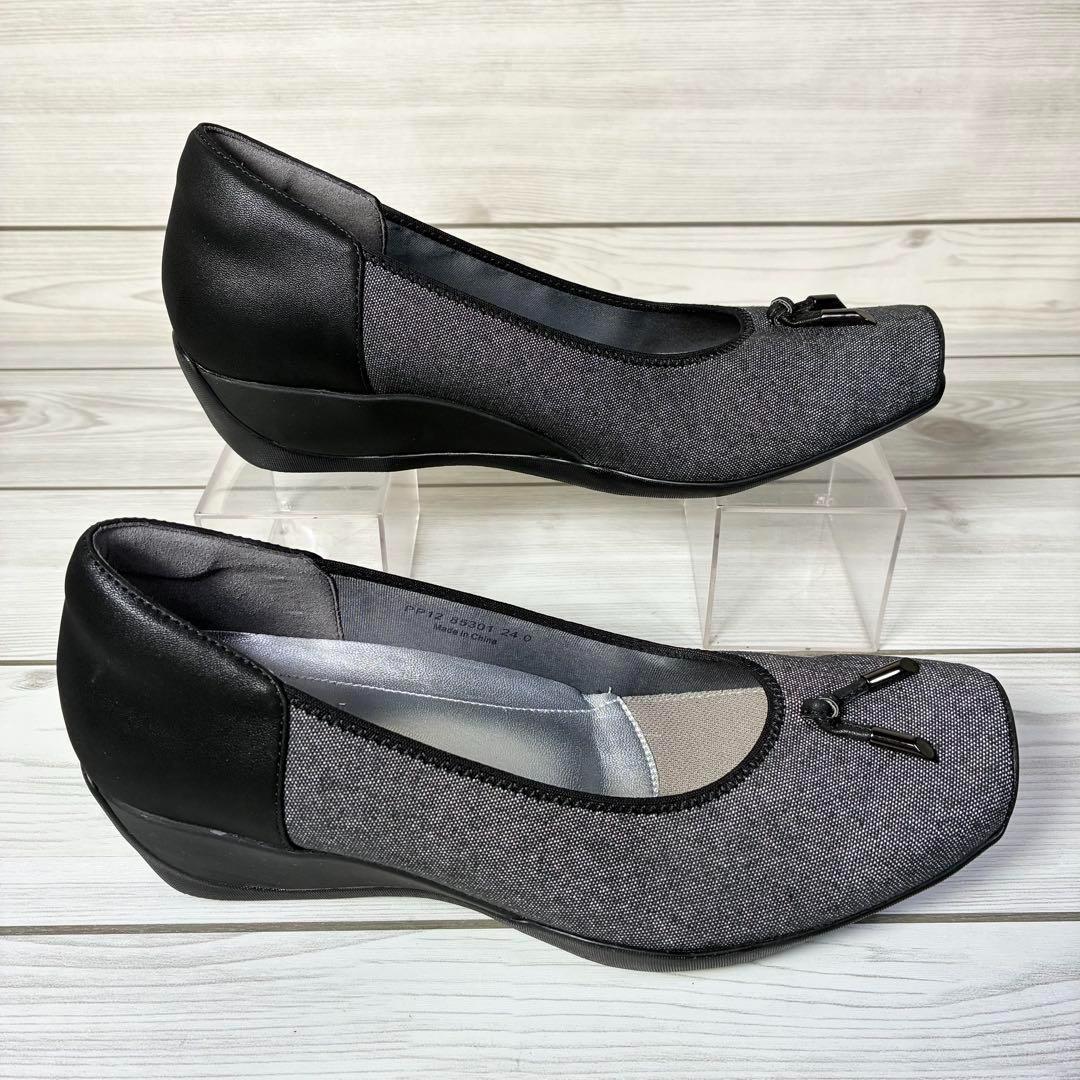124【ほぼ新品】fitfit コンフォート 撥水 バレエパンプス 黒 24