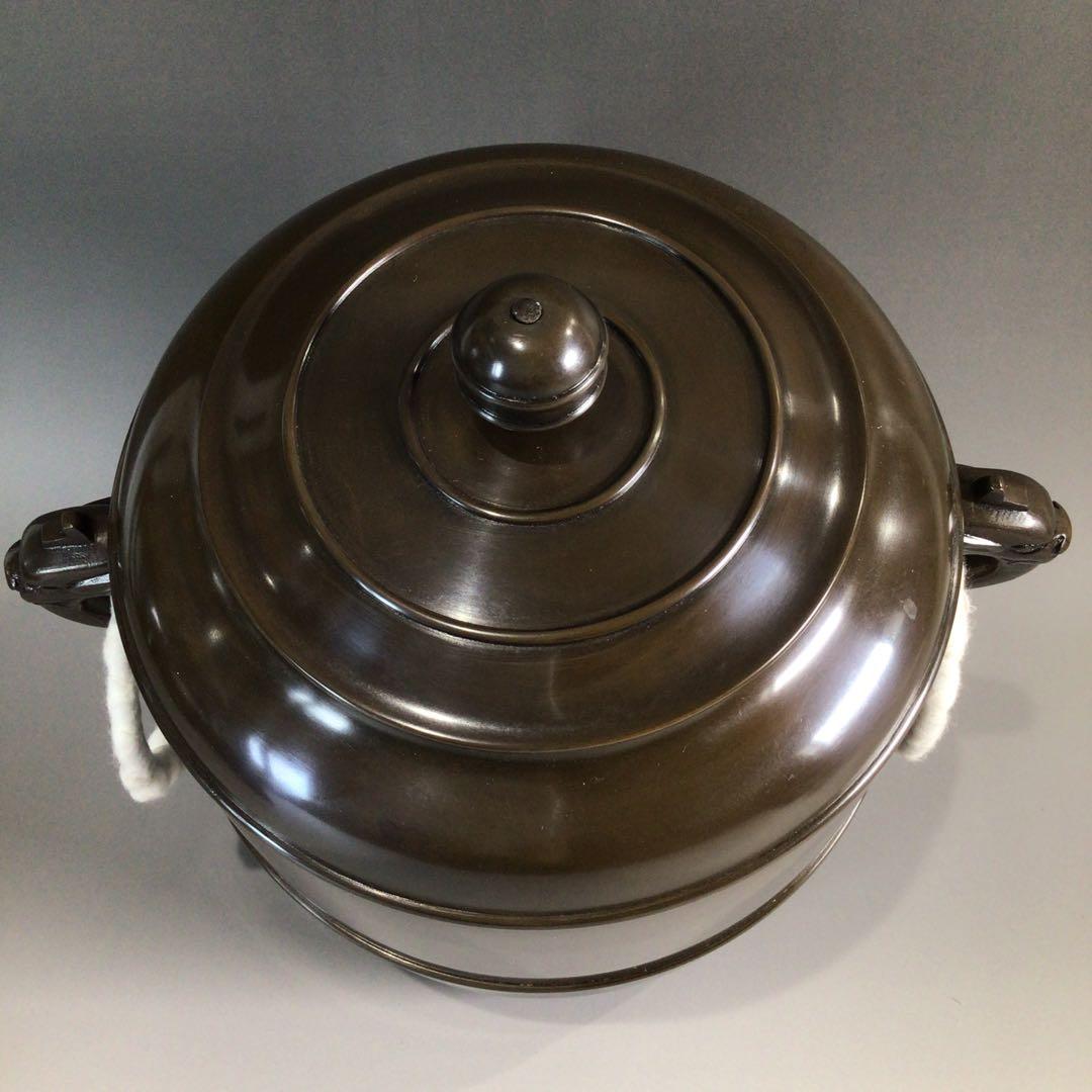 Ｐ３８１　皆具　『藤井宗喜造』『唐銅』『鬼面釻』『水指　建水　蓋置　杓立』　共箱