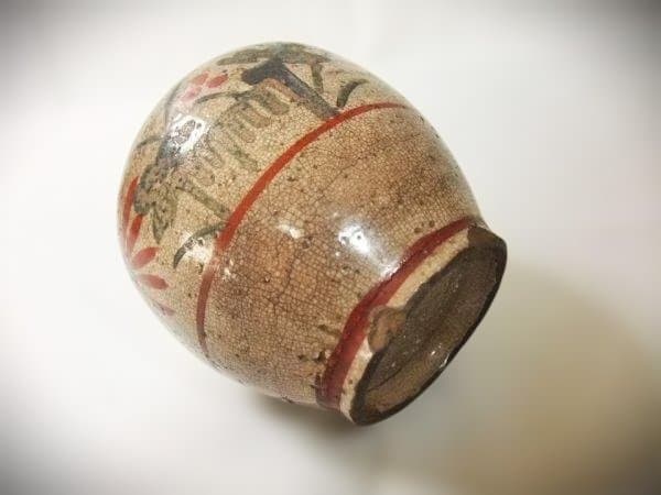 花柄陶器壺 古清水焼 茶入れ壺 染付 京焼 清水焼 時代物 骨董