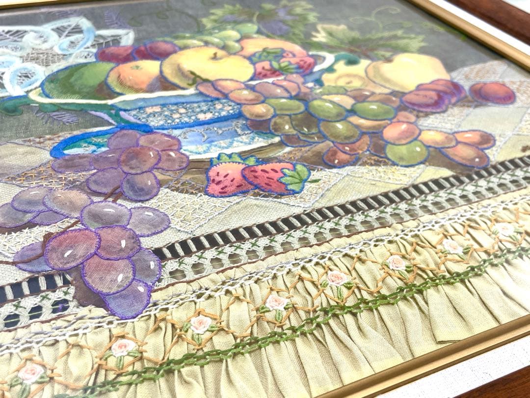 「刺繍静物」画家真筆・額装・額付絵画・静物画・逸品