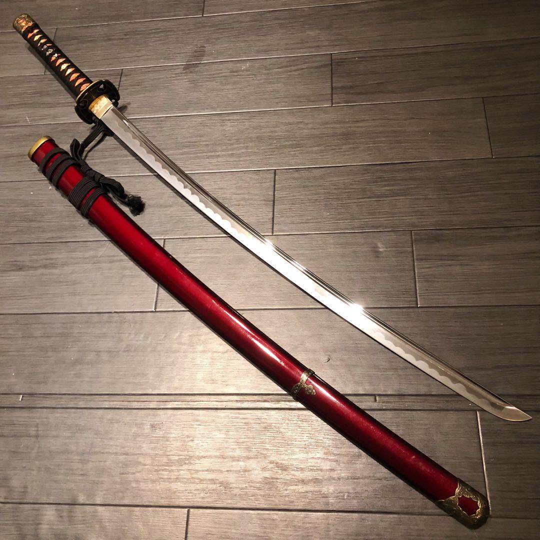 高級模造刀　居合刀　樋入刀身　朱拵え　合金刀身