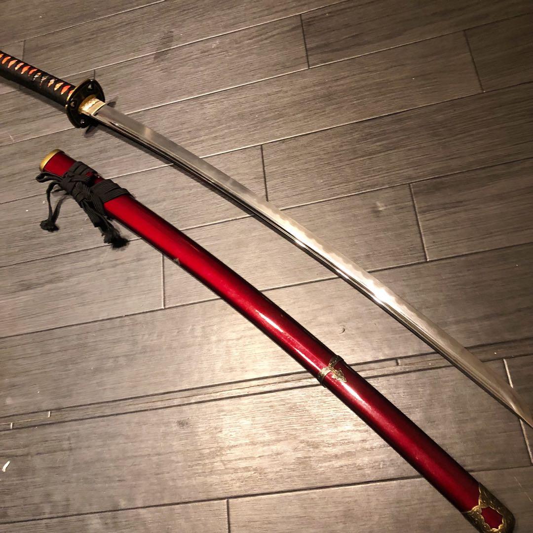 高級模造刀　居合刀　樋入刀身　朱拵え　合金刀身