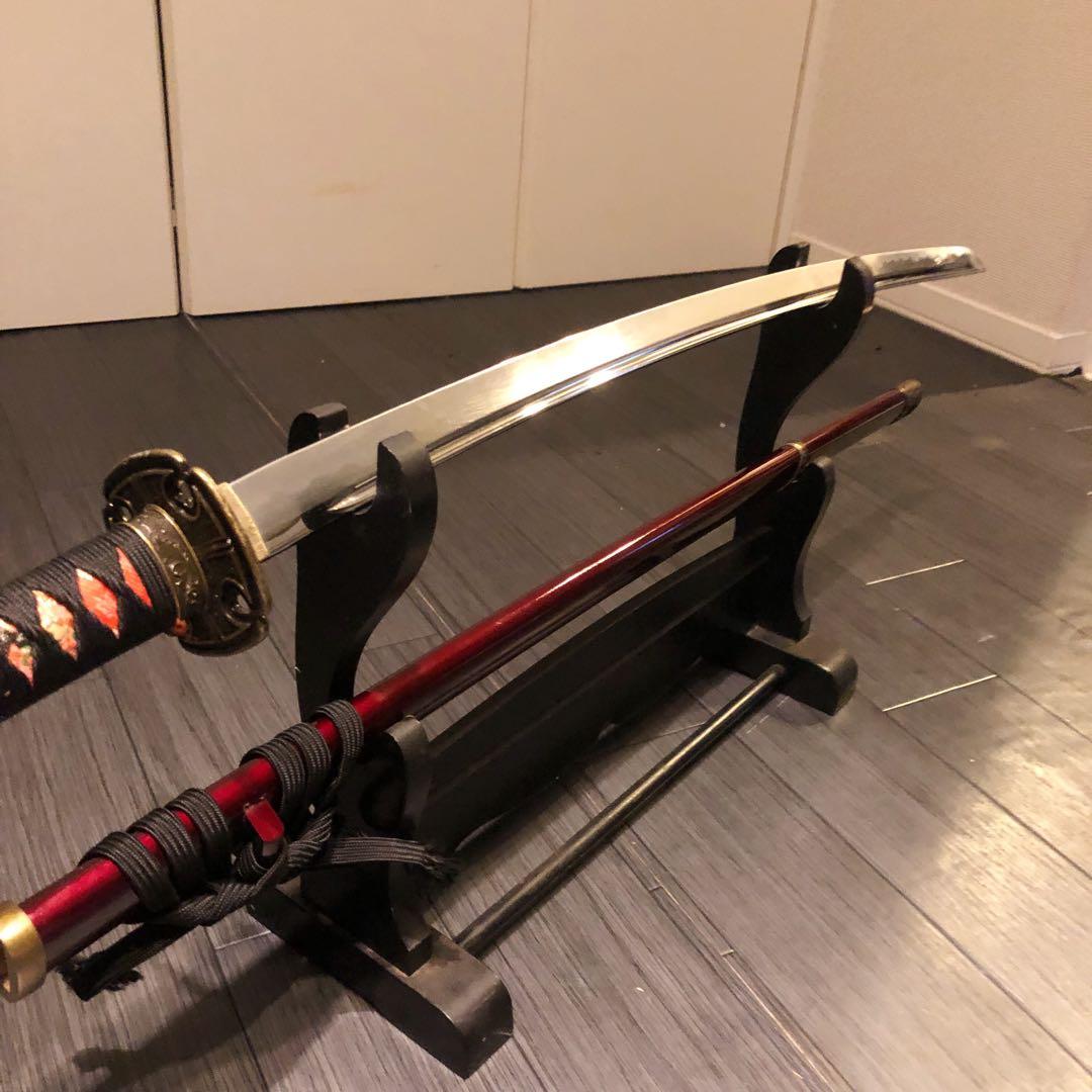 高級模造刀　居合刀　樋入刀身　朱拵え　合金刀身