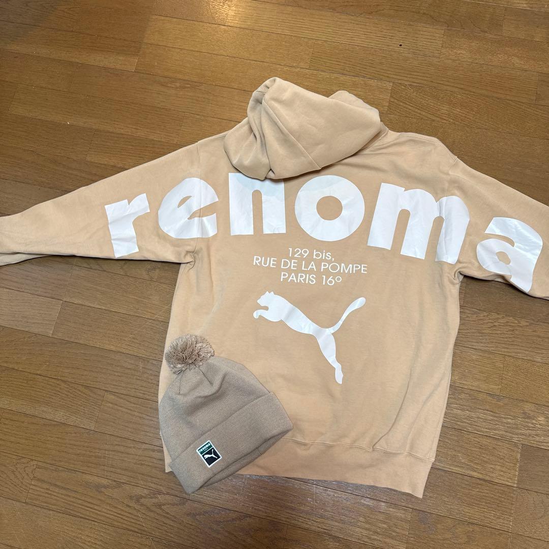 ゴルフ　renoma ✖️PUMA コラボ　ベージュ パーカー ニット帽 セット