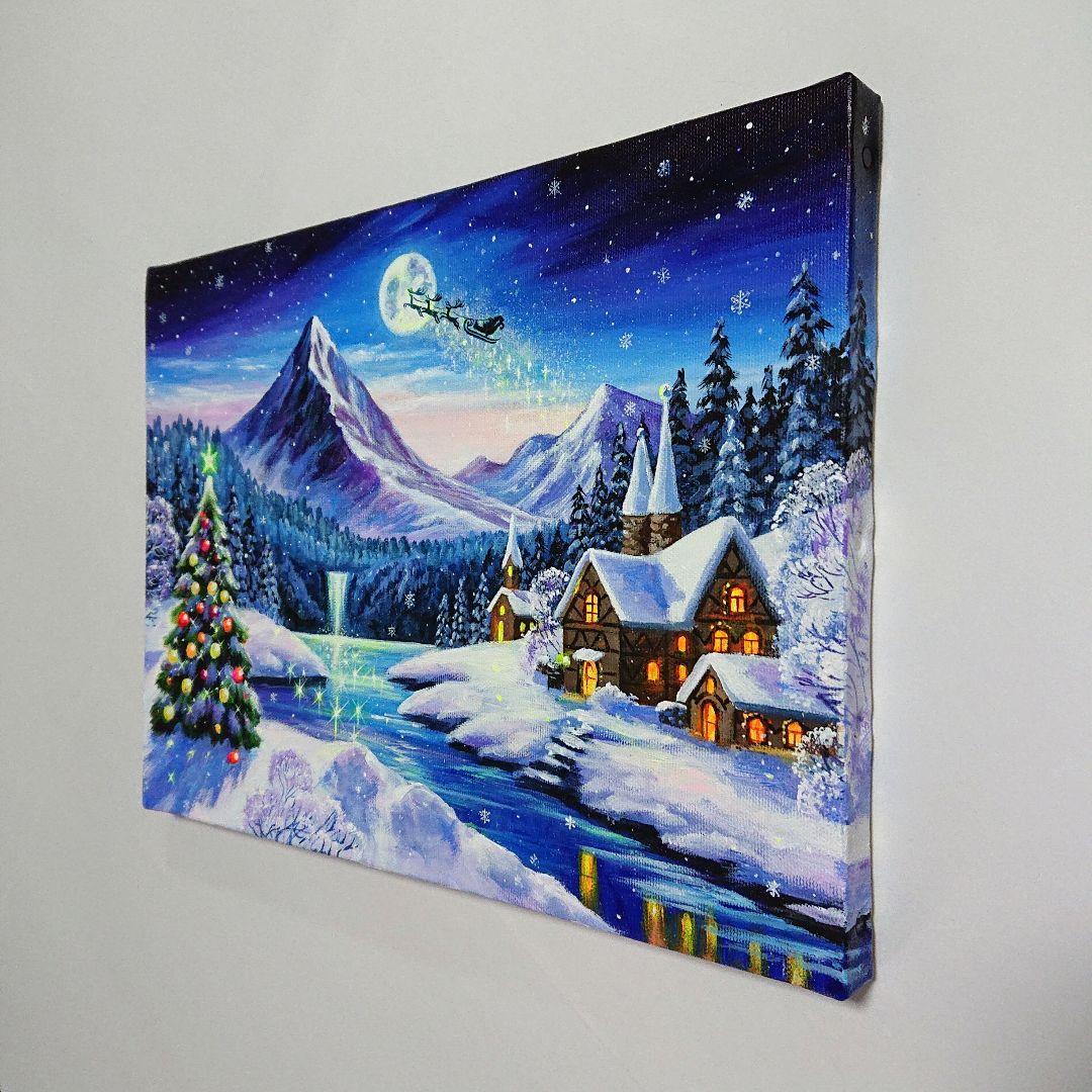 【Christmas③】アクリル画 F4 風景画 絵画