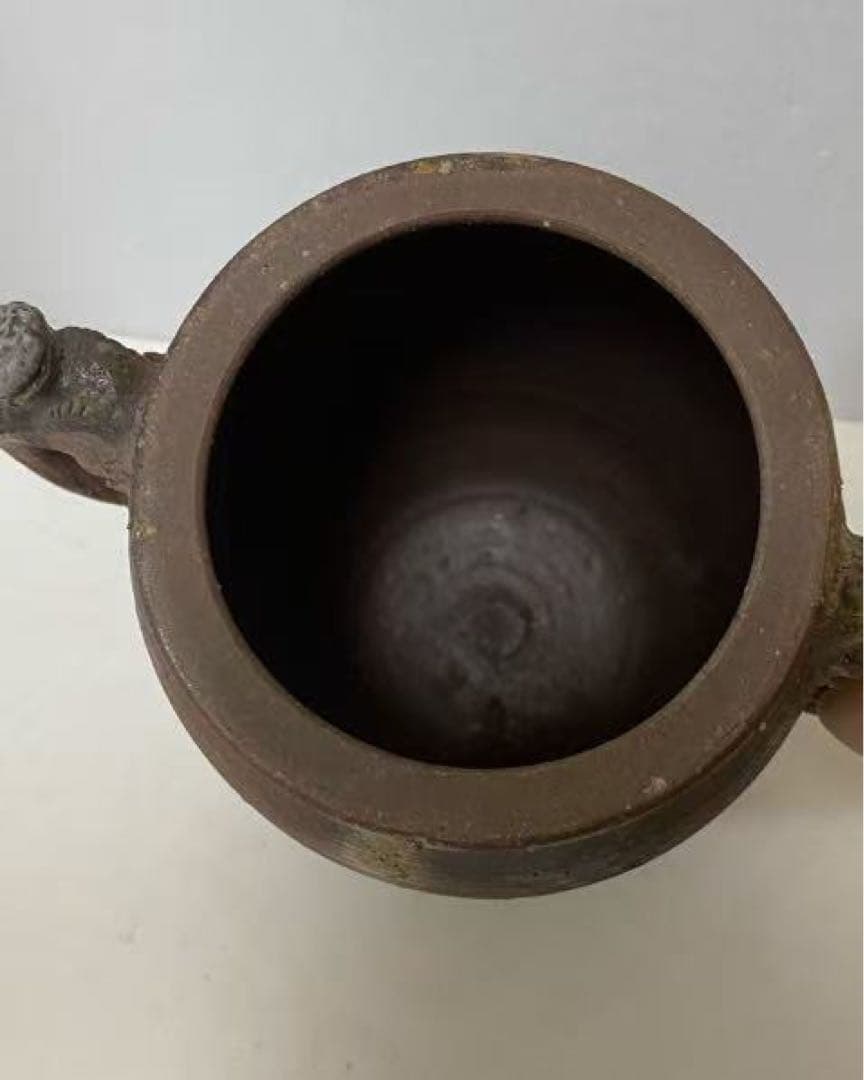 陶器骨董 雙龍型耳付花器 時代 物希少物