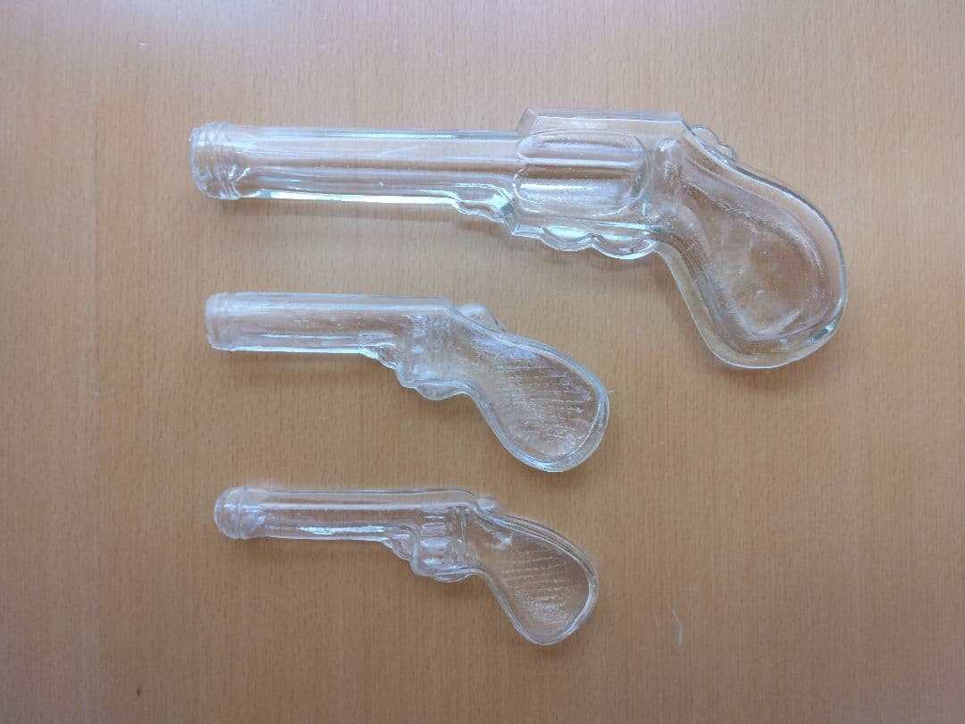 ル*カ様 レトロ瓶☆ピストル型金平糖瓶大小3個セット・昭和レトロ・菓子玩具瓶・コ