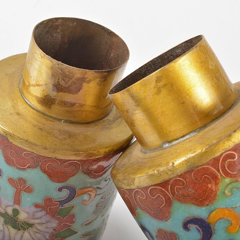 中国　古七宝琺瑯彩　花文　茶入　一對　M　R6636