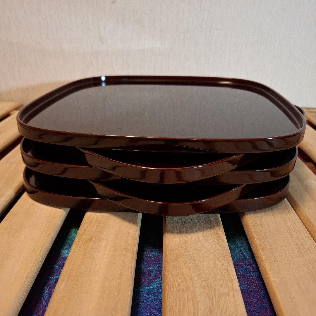 輪島塗 溜塗 会席盆　5客 銘々膳 盆 木製漆器 木箱　茶道具