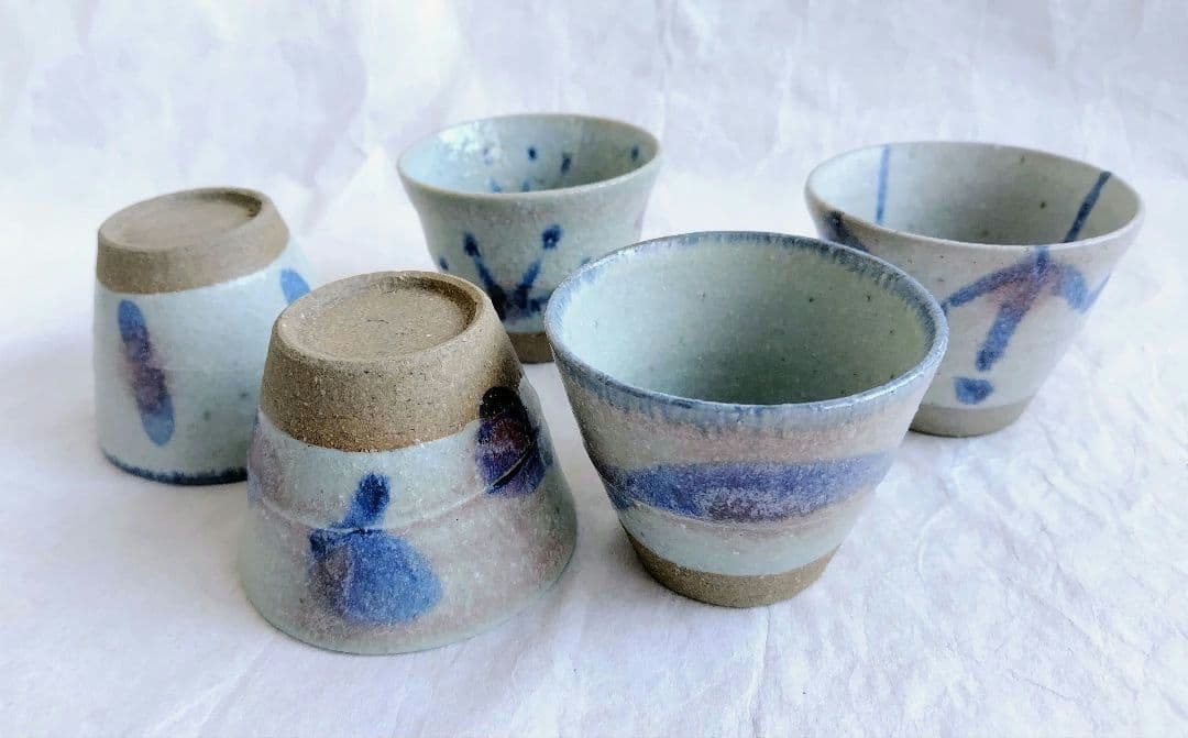 染付銅彩そば猪口 (五客) 未使用 新品同様