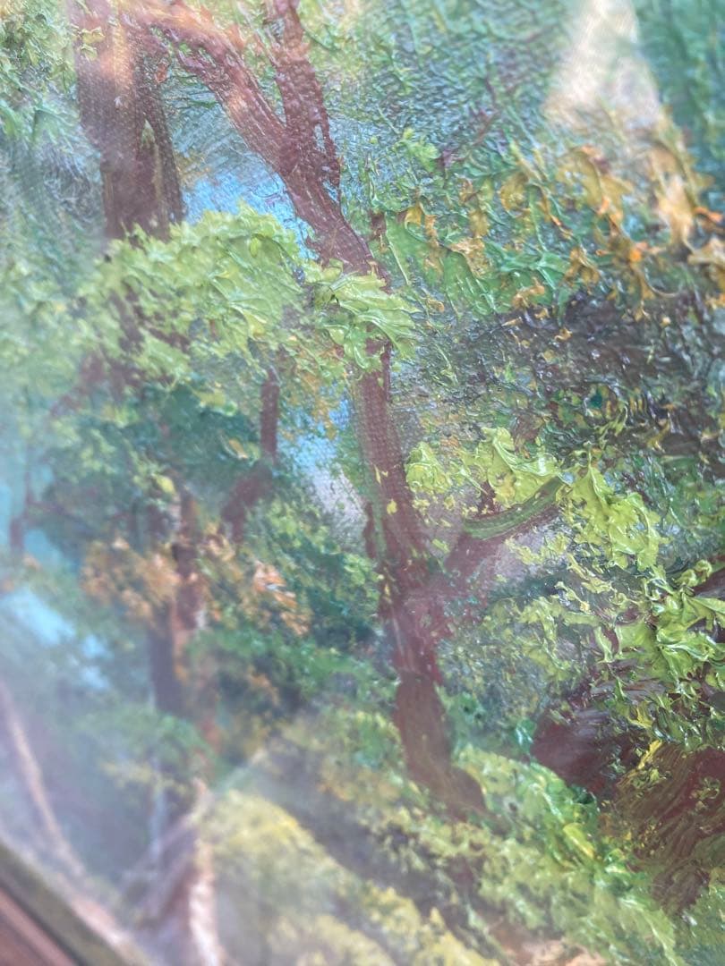 風景画　油彩　木製フレーム付　山水画　特大　大判　アンティーク　絵画