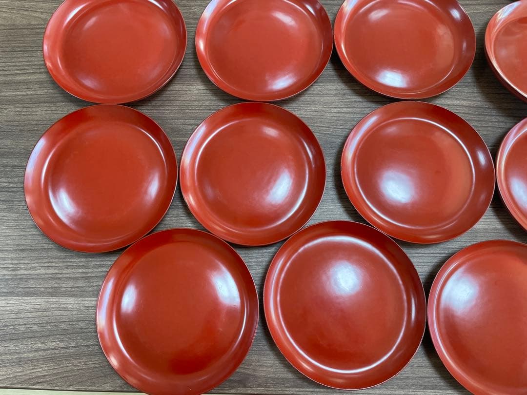 【現状品】輪島塗 漆器 朱塗 平皿 19枚セット 底黒塗 レトロ　アンティーク