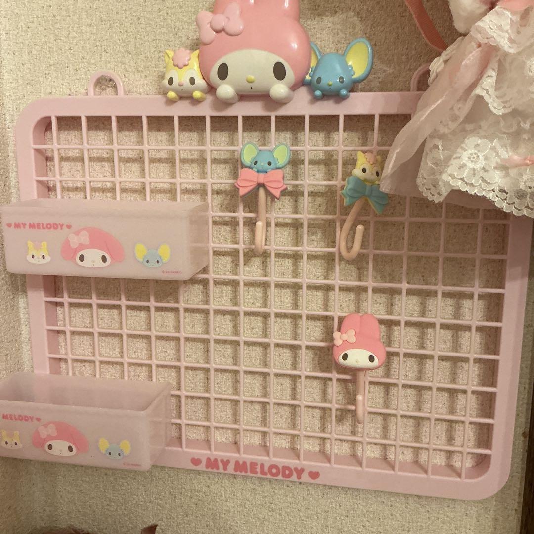 【完売品】マイメロディ メッシュパネル、フック、フック付き小物入れセット