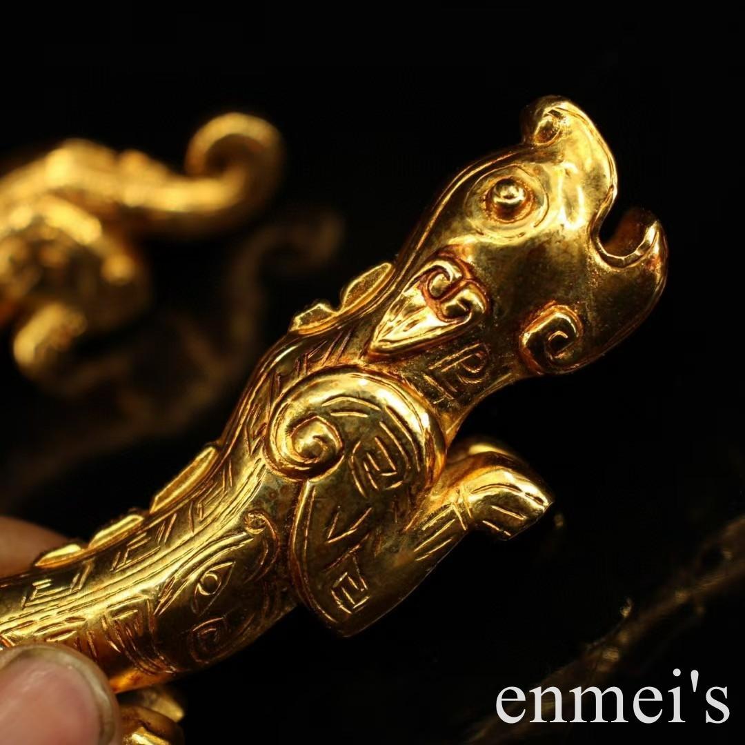 中国古美術・旧蔵鎏金の虎符セット・兵符・純銅製・高浮彫・置物・文房具・風水開運