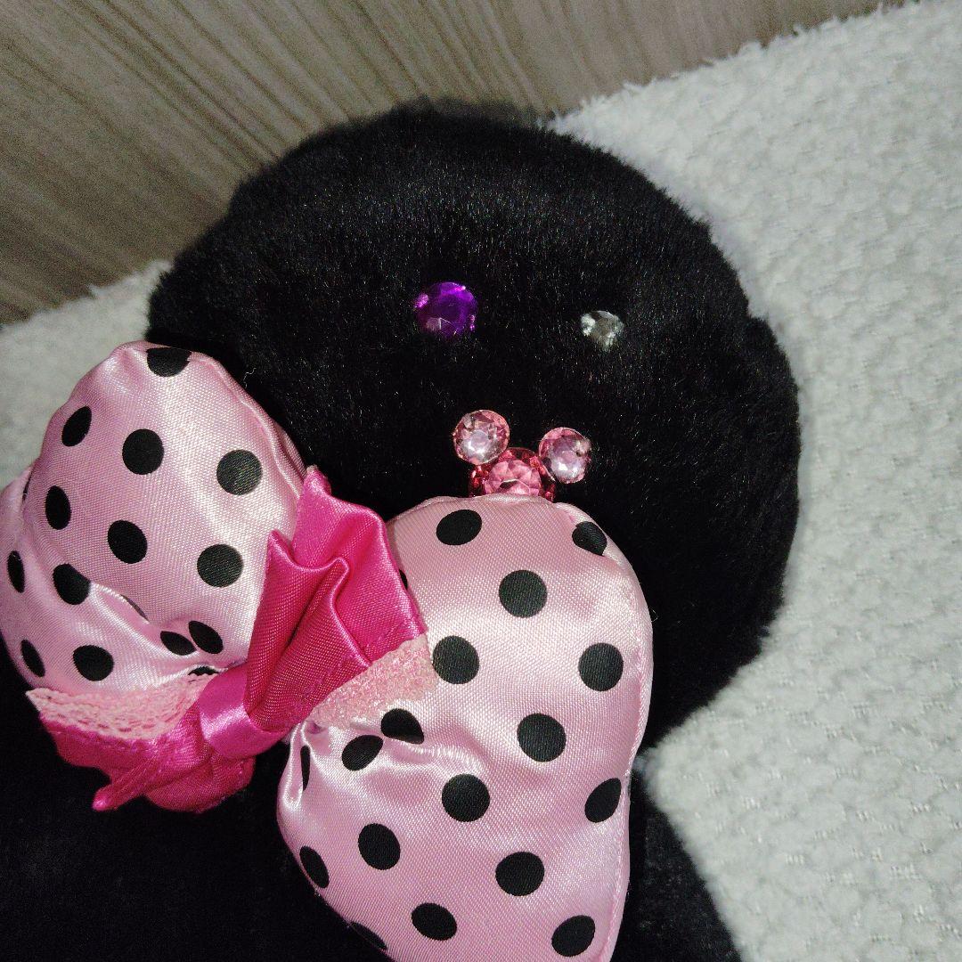 ディズニー　ミニー　黒　ピンク　水玉　リボン　ファンキャップ　ビジュー　ミニパル