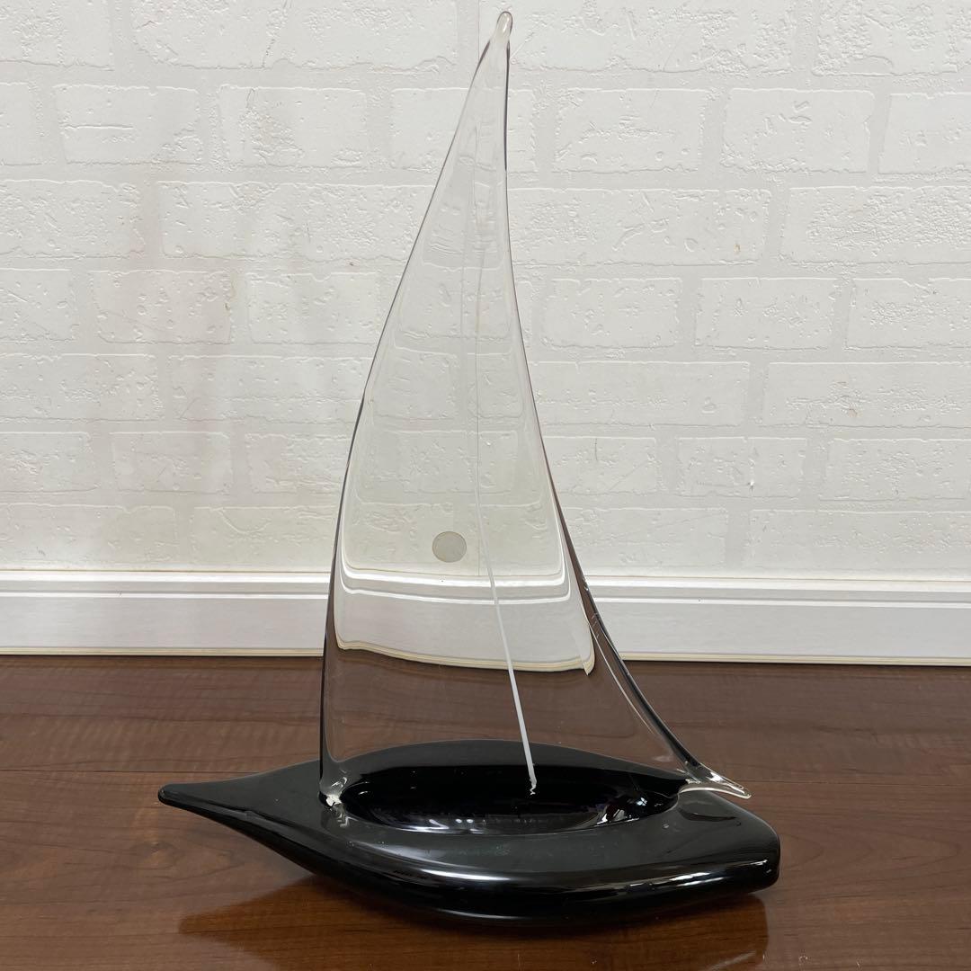 MURANOムラーノガラス イタリア製　大型　ヨット クリア　ブラック