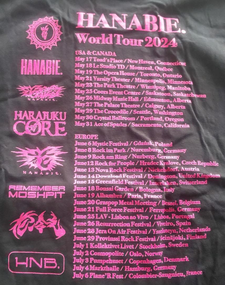 未使用 花冷え。2024WorldTourTシャツXL HANABIE日本未販売