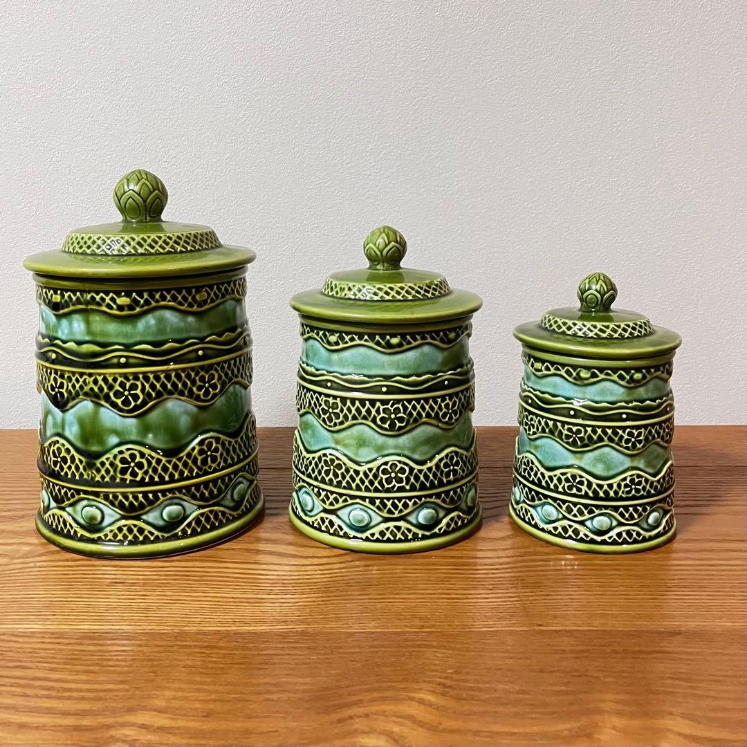 ヴィンテージ 陶器製 蓋付きキャニスター ジャー