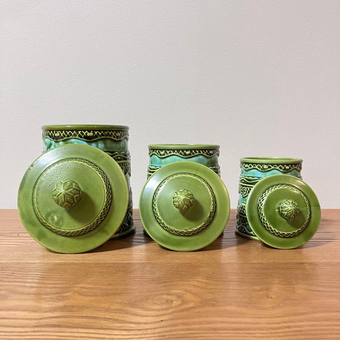 ヴィンテージ 陶器製 蓋付きキャニスター ジャー