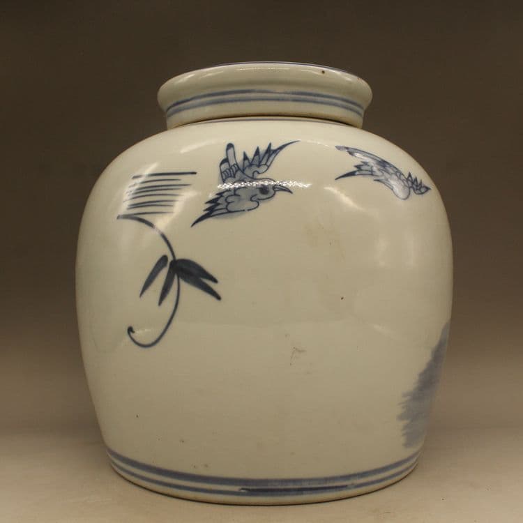 清光緒  鯖牡丹花蓋缶  景徳鎮 陶磁器 装飾品 工芸品美術品 置物