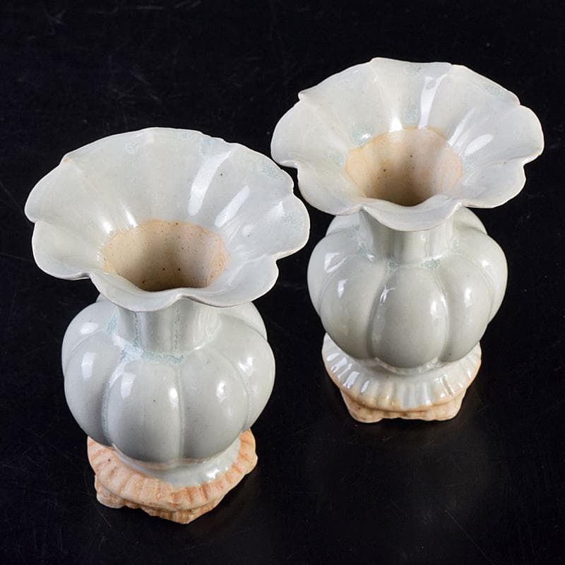 中国　宋代　青白磁　瓜型瓶　一對　M　R8819