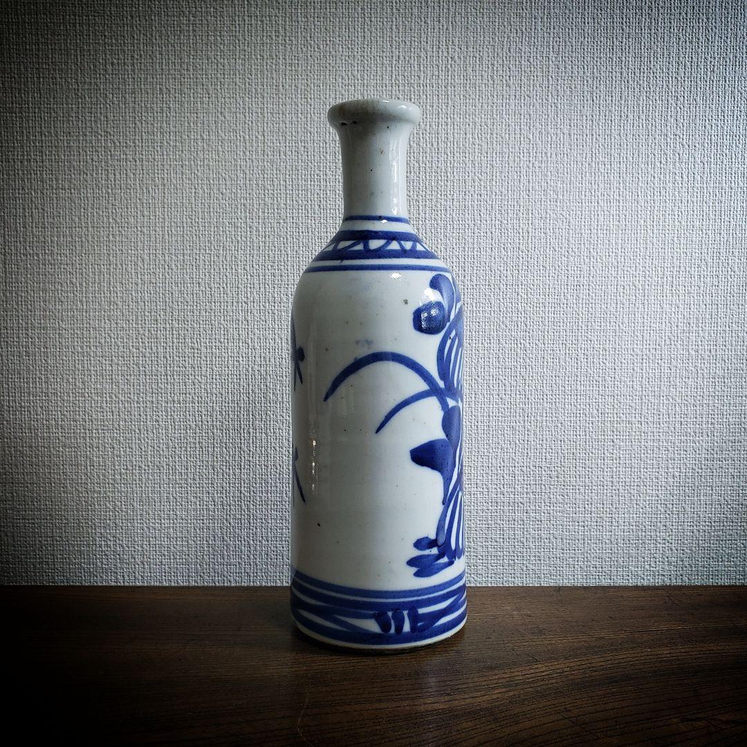 ★徳利　染付　トンボ　花器　花瓶　一輪挿し　草花　江戸幕末　出石焼