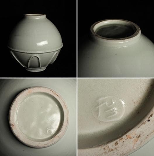 瀧田項一 「 白磁貼文大壺 」 花入 花器　共箱有