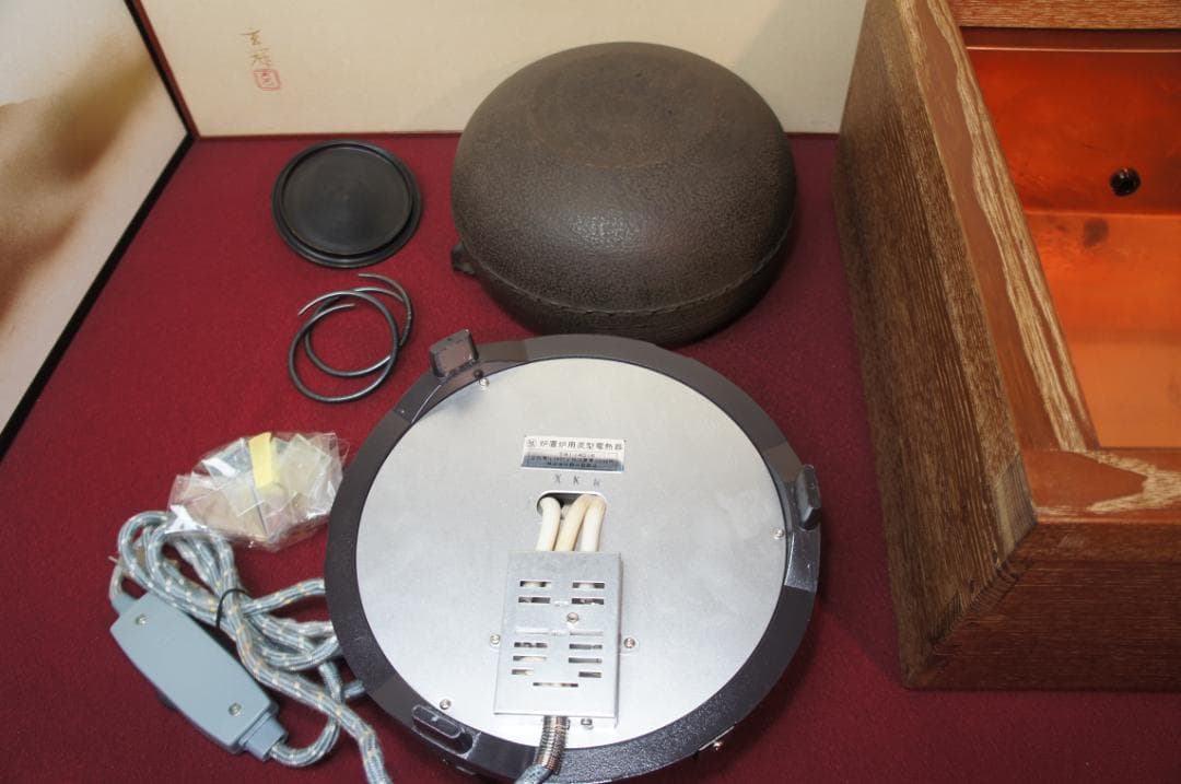 fusa☆桑色置炉 姥口釜 唐銅蓋 炉用600W炭型電熱器送料込み