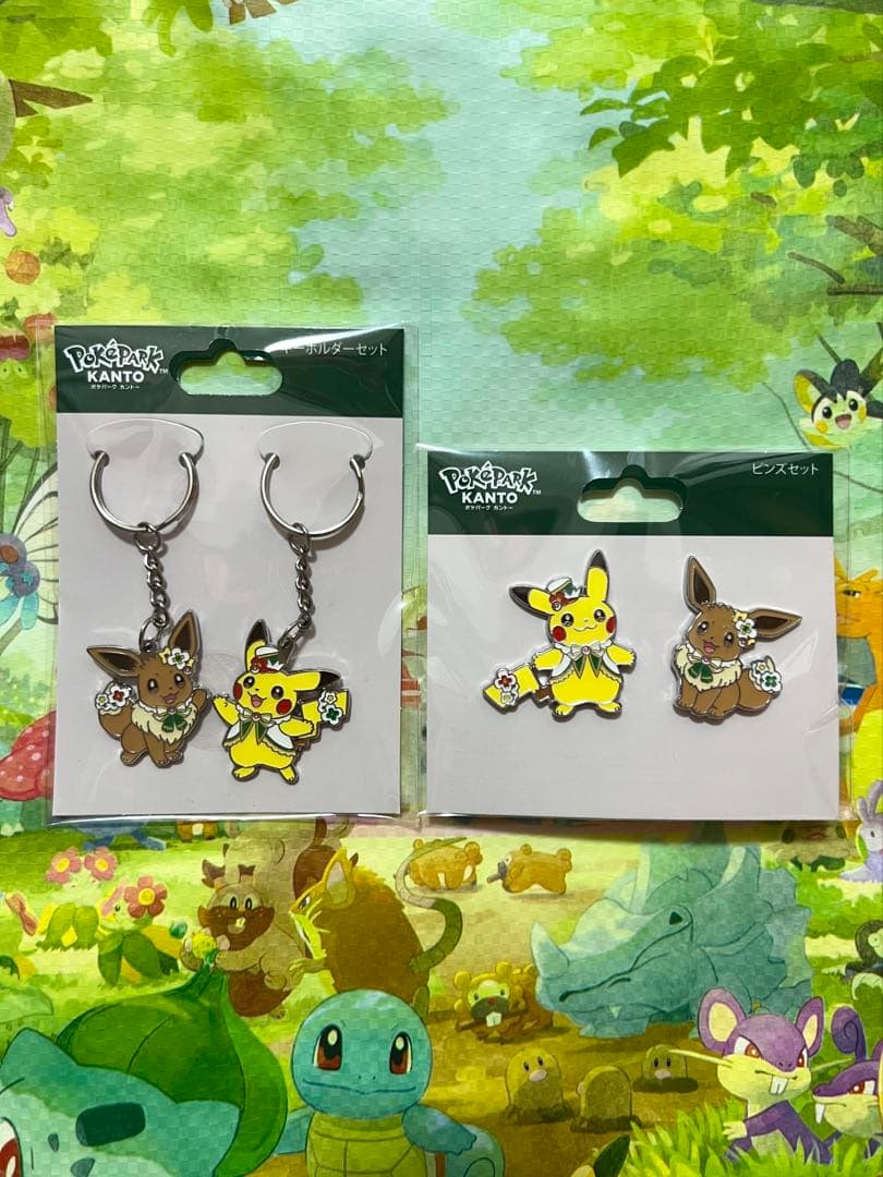 ポケパークカントー　キーホルダー・ピンズセット　ピカチュウ&イーブイ