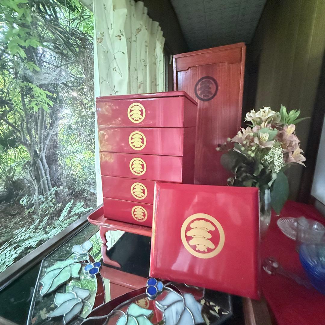 2212様感謝‼️「松」JAPAN 特産　輪島 蒔絵五段重二枚蓋　欅春慶塗り木箱入