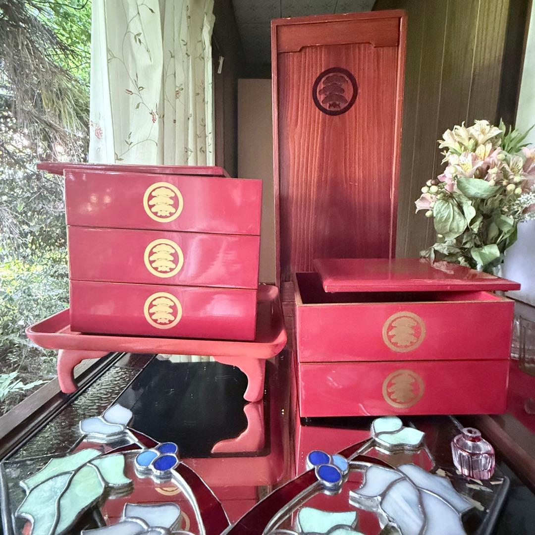 2212様感謝‼️「松」JAPAN 特産　輪島 蒔絵五段重二枚蓋　欅春慶塗り木箱入