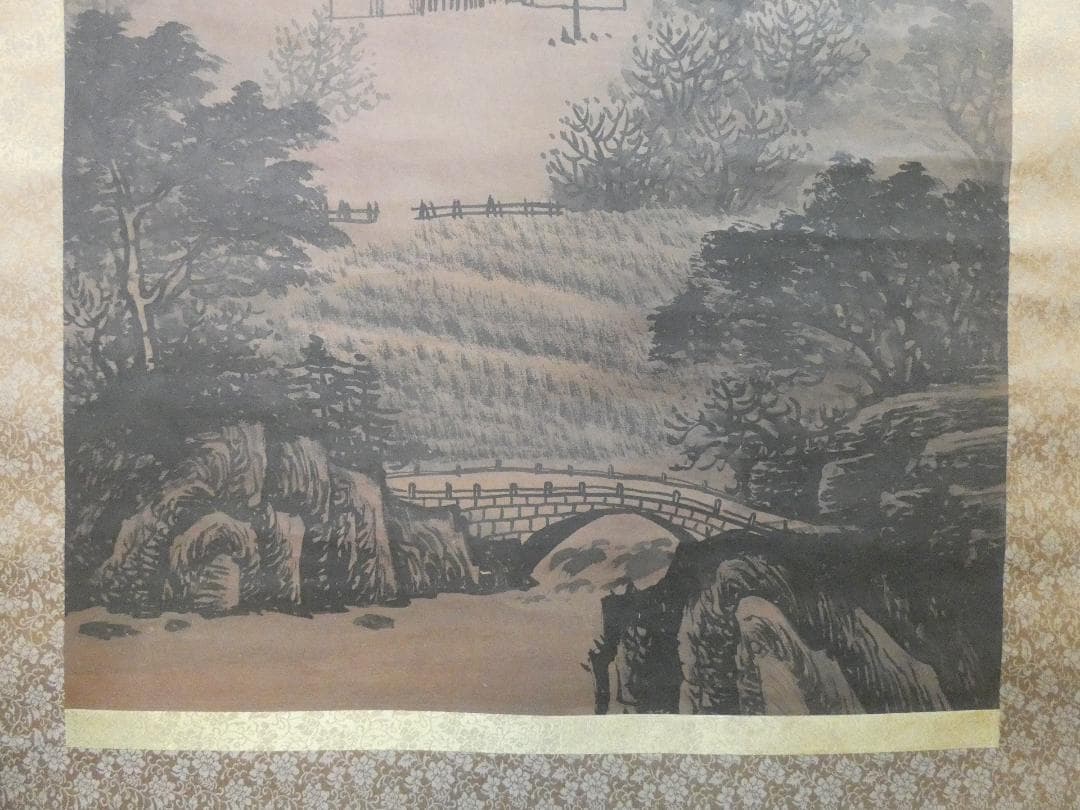 掛軸 韓国、朝鮮書画 張承業「風景」サイン　紙本 肉筆手描き