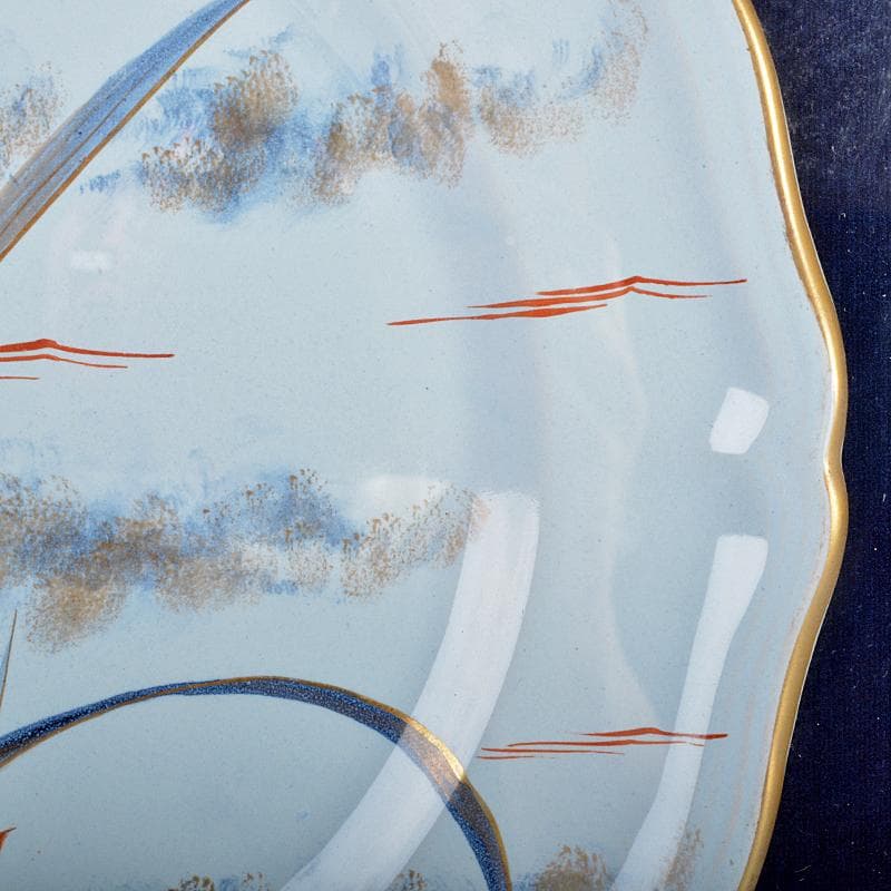 仏蘭西十九世紀　エミール・ガレ作　花文　飾絵皿　サイン入　額装　K　R5293B