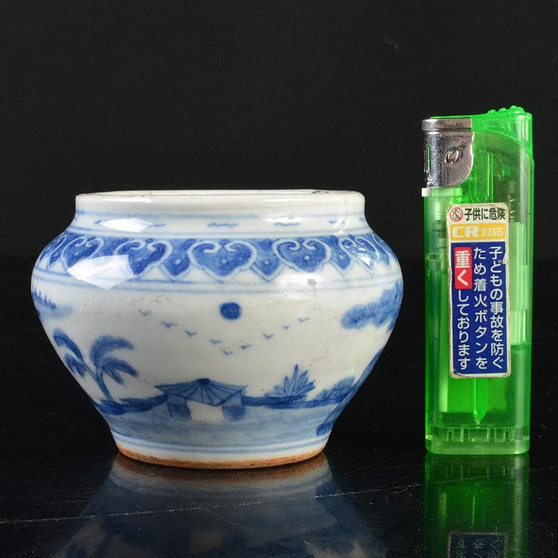 中国　青花山水人物文　小壷　C　R6412E