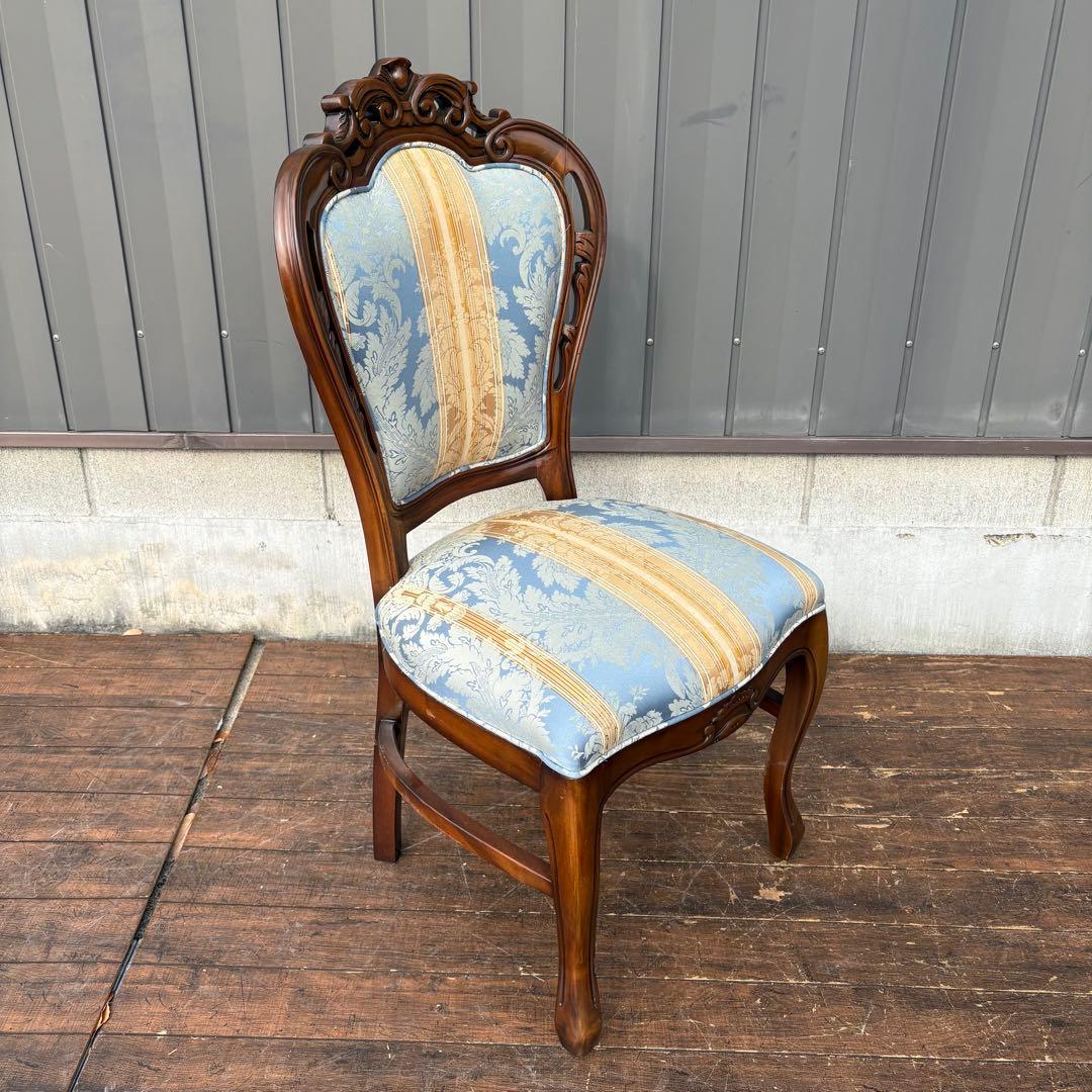 ①ビクトリアン装飾 花柄 木製ダイニングチェア 姫系 イタリア家具 アンティーク