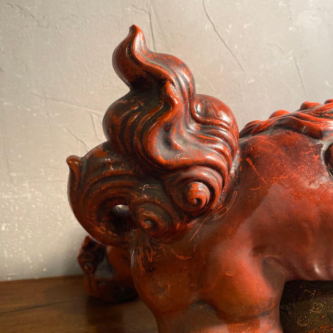 時代物 九谷焼 玉乗り獅子 置物 30cm超え 骨董品 魔除け オブジェ 古手