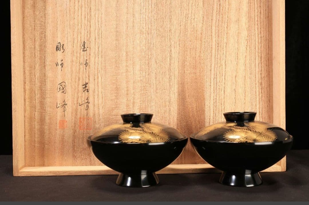 【良品】輪島塗/吸物椀/松鶴/沈金/時絵/5客セット漆食器