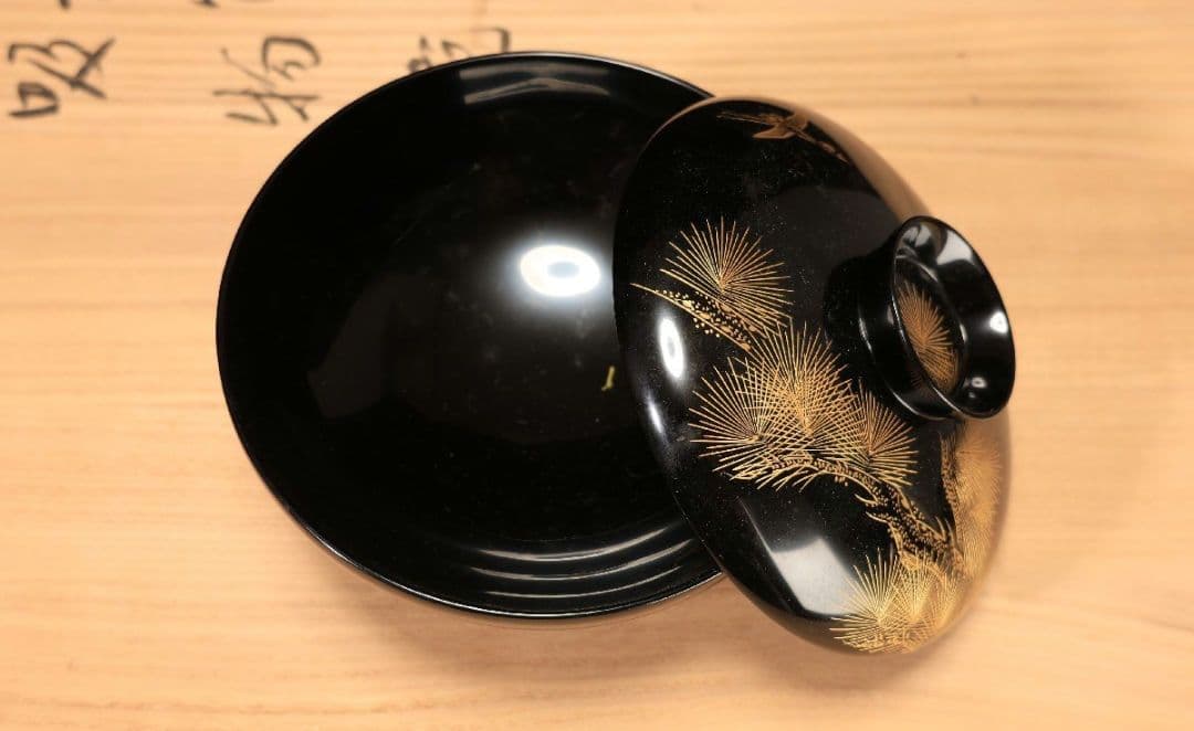 【良品】輪島塗/吸物椀/松鶴/沈金/時絵/5客セット漆食器