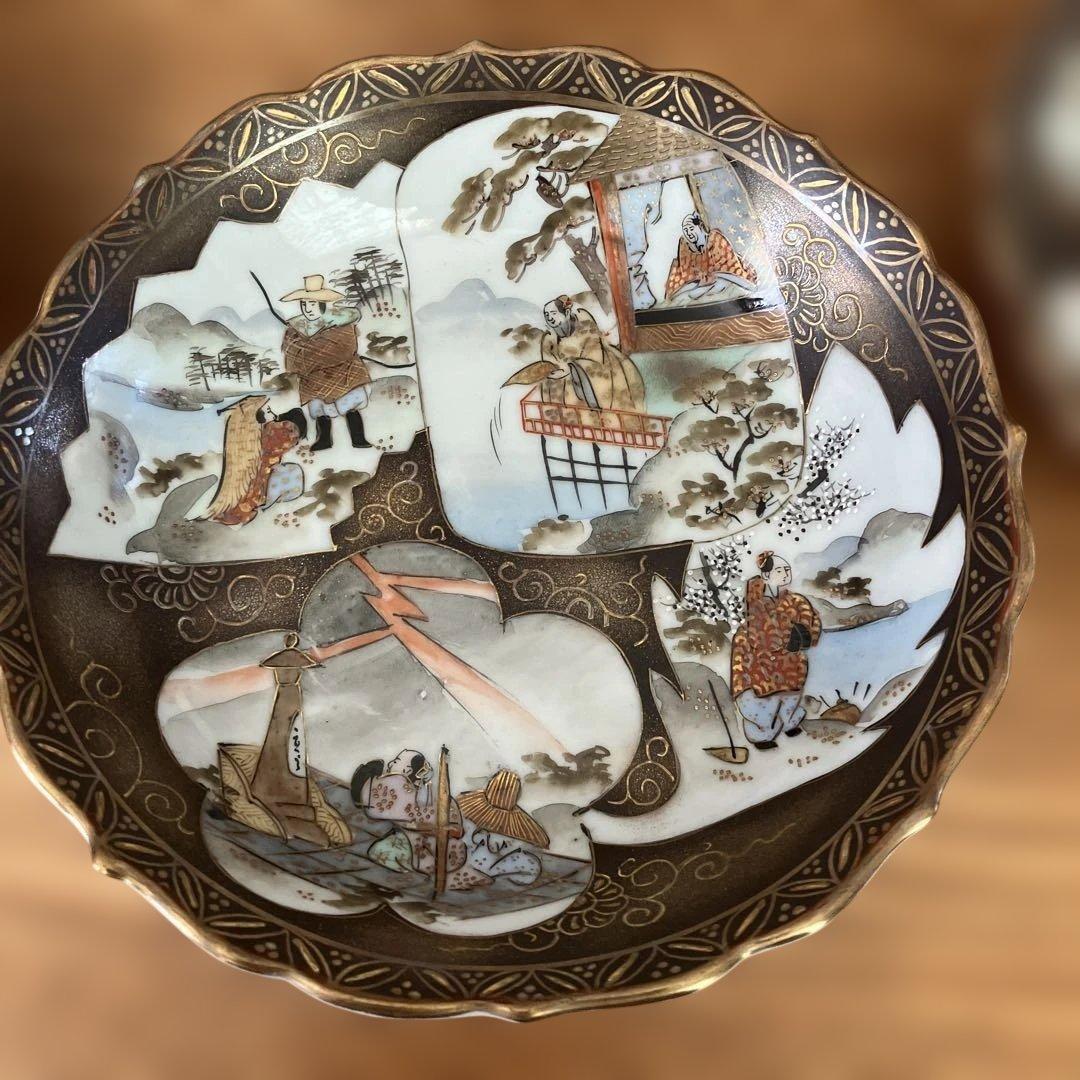 九谷焼　金彩赤絵人物文皿　8枚