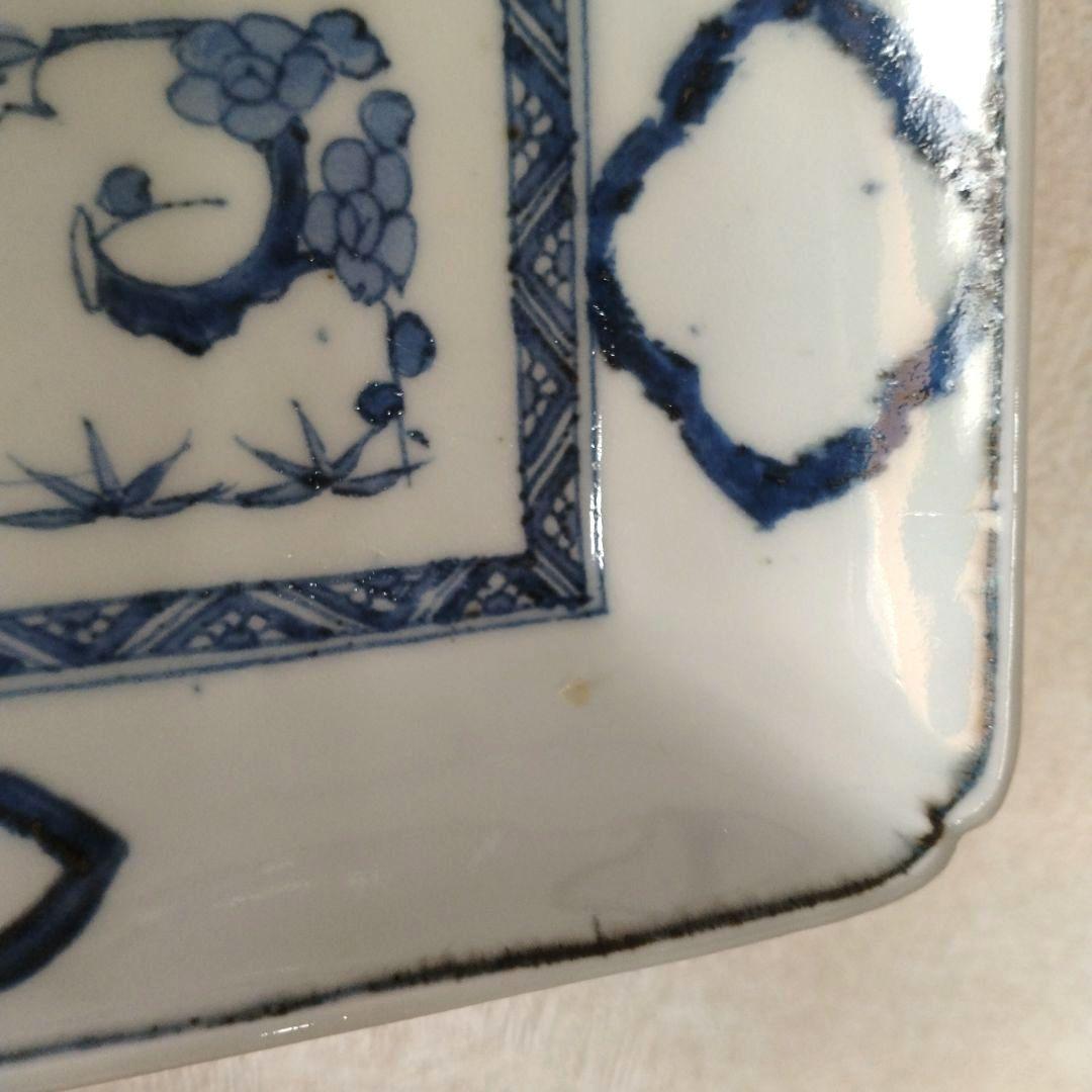 古伊万里染付白抜き木瓜文長皿江戸時代成化年製